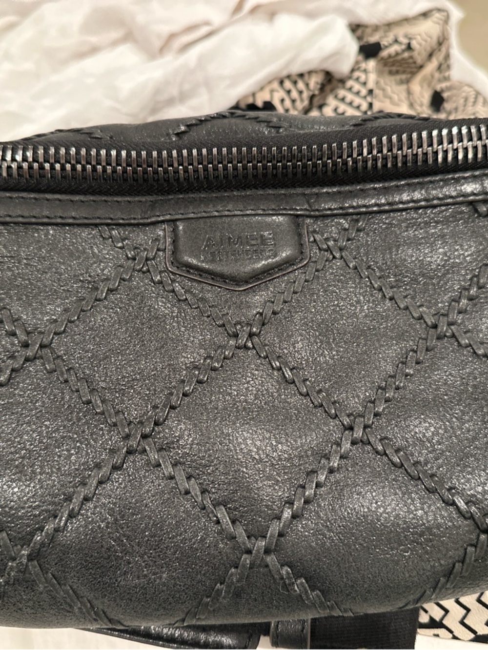 Aimee Kestenberg Black Leather Quilted Belt Bag Crossbody Fanny Pack Large - Picture 6 of 12
